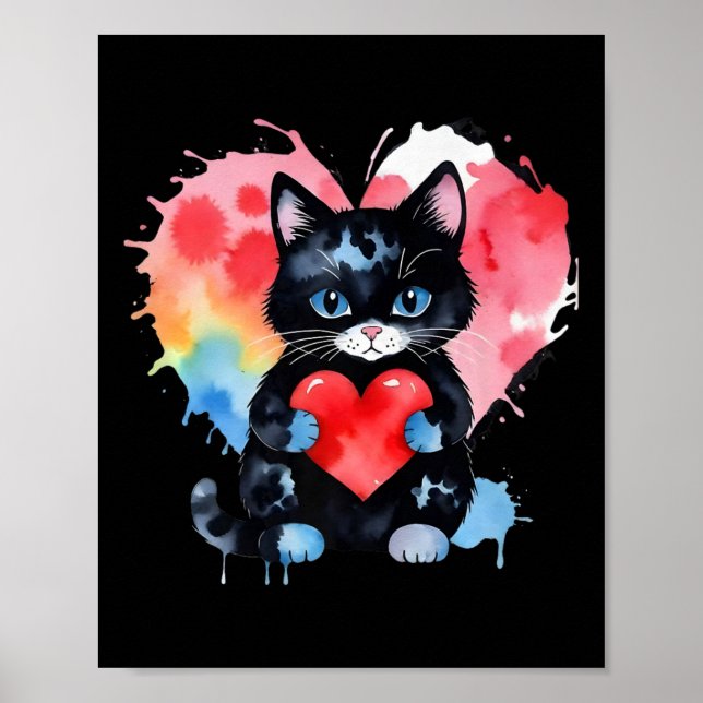 Affiche Rainbow Cute Chat Accrocher Valentine Coeur Kitty  (Devant)