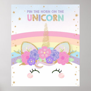 Affiche Rainbow Cute Fun Pin the Horn on the Unicorn Game
