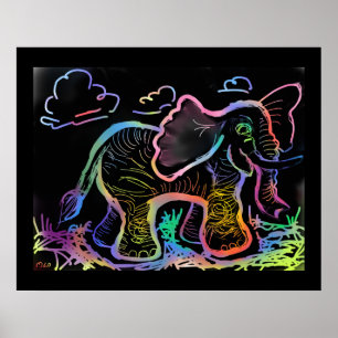 Affiche Rainbow Elephant Sketch Art Imprimer