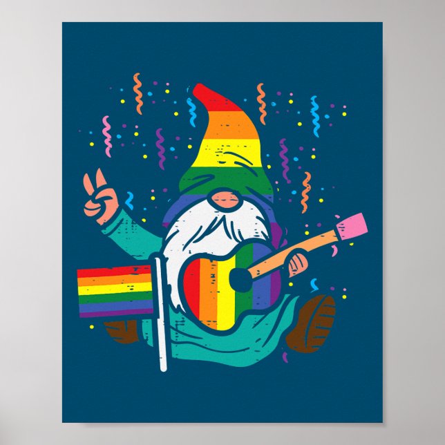 Affiche Rainbow Flag Gnome Guitare LGBT Prith Mois Gay (Devant)
