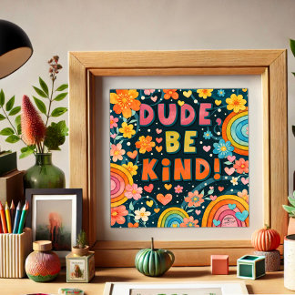 Affiche Rainbow Floral Dude Be Kind Inspirivity