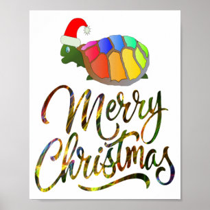 Affiche Rainbow Funny Turtle portant le Noël Noël Noël Noë