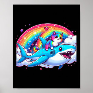 Affiche Rainbow Galaxy Chat équitation Requin dans l'espac