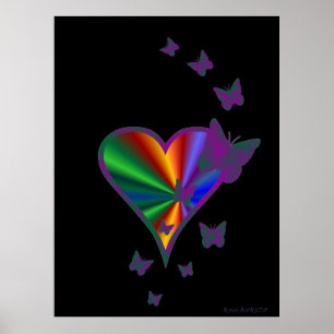Affiche Rainbow heart and Butterfly