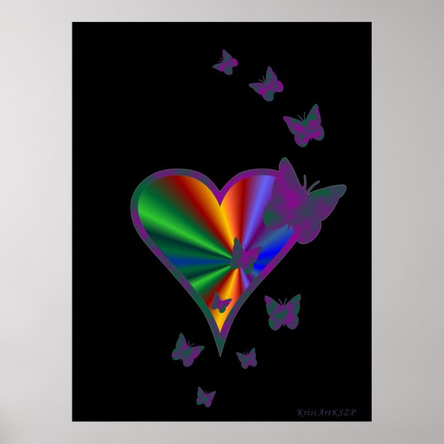 Affiche Rainbow heart and Butterfly (Devant)