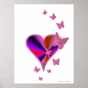 Affiche Rainbow heart and Butterfly