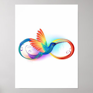 Affiche Rainbow Hummingbird with Infinity symbol