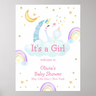 Affiche Rainbow Moon Star Unicorn Baby shower Bienvenue