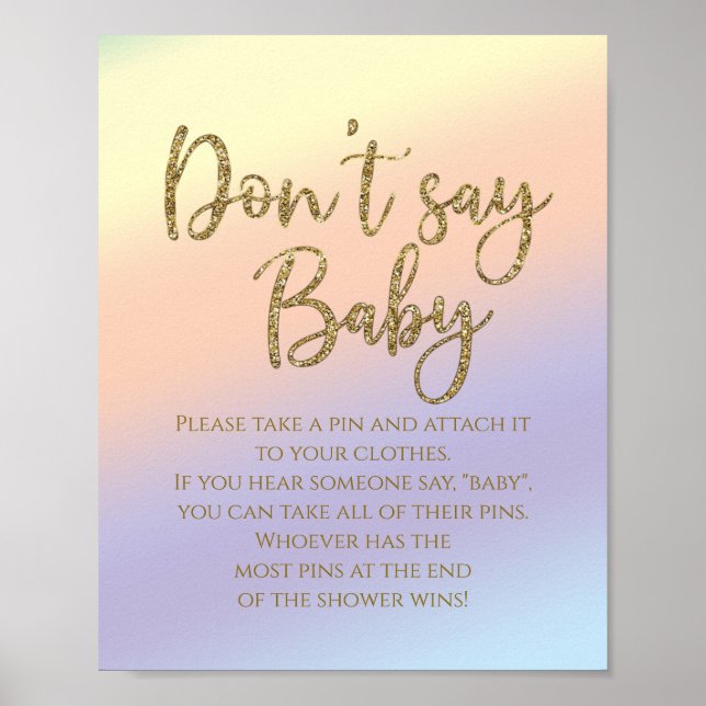 Affiche Rainbow ne pas dire Baby shower de bébé jeu (Devant)
