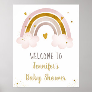 Affiche Rainbow Neutral Gold Pastel Baby shower Bienvenue