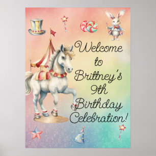 Affiche Rainbow Pastel Animaux 9e fête d'anniversaire Bien