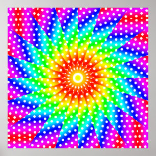Affiche Rainbow Polka Dot Kaleidoscope Mandala