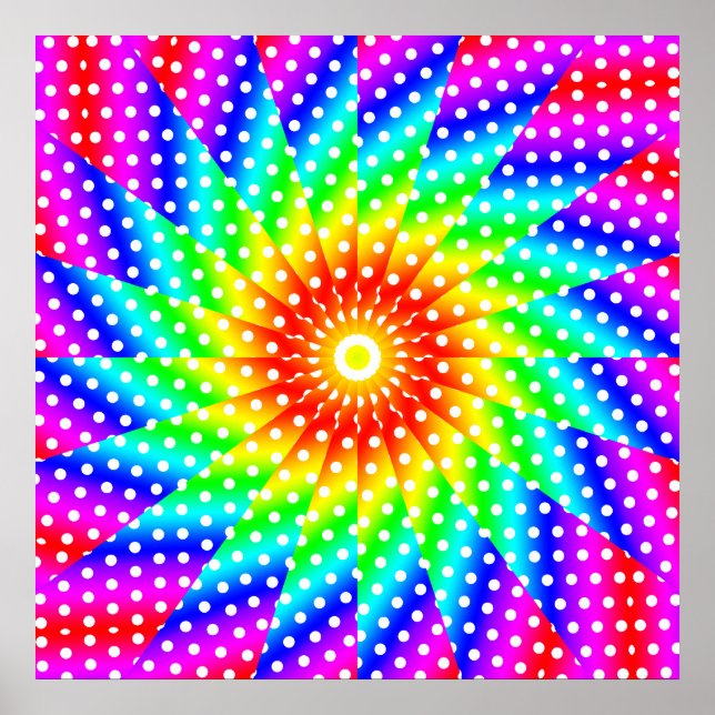Affiche Rainbow Polka Dot Kaleidoscope Mandala (Devant)