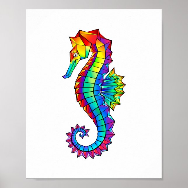 Affiche Rainbow Polygonal Seahorse (Devant)