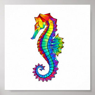 Affiche Rainbow Polygonal Seahorse