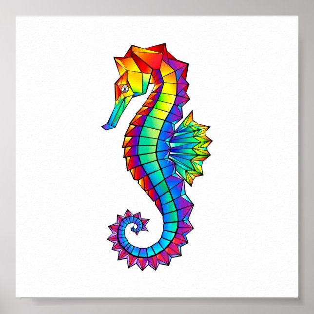 Affiche Rainbow Polygonal Seahorse (Devant)