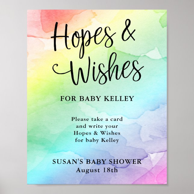 Affiche Rainbow Script Baby shower Espoirs et souhaits (Devant)