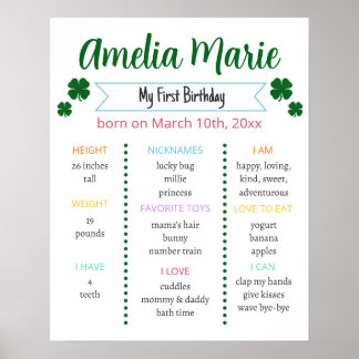 Affiche Rainbow & Shamrock Lucky One Anniversaire Mileston