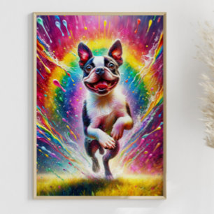 Affiche Rainbow Splatter Boston Terrier Art coloré