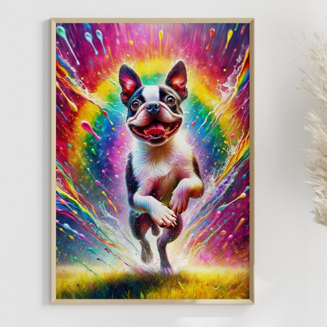 Affiche Rainbow Splatter Boston Terrier Art coloré (Créateur téléchargé)