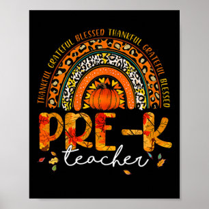 Affiche Rainbow Thankful PrK enseignant automne Thanksgivi
