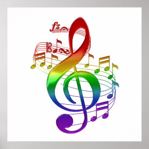 Affiche Rainbow Treble Clef and Music Notes