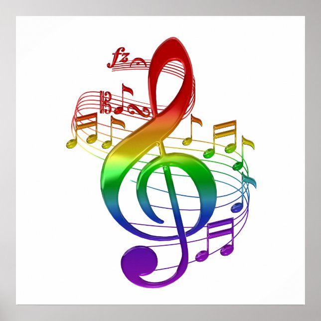 Affiche Rainbow Treble Clef and Music Notes (Devant)