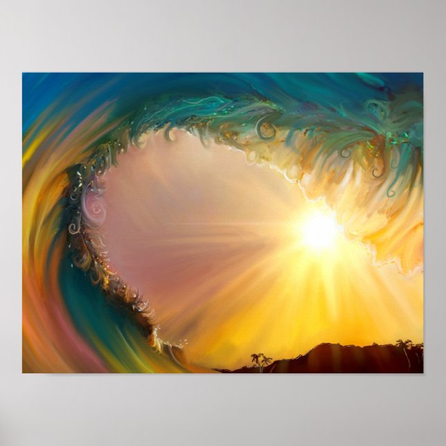 Affiche Rainbow tropicale vague ride au coucher du soleil (Devant)