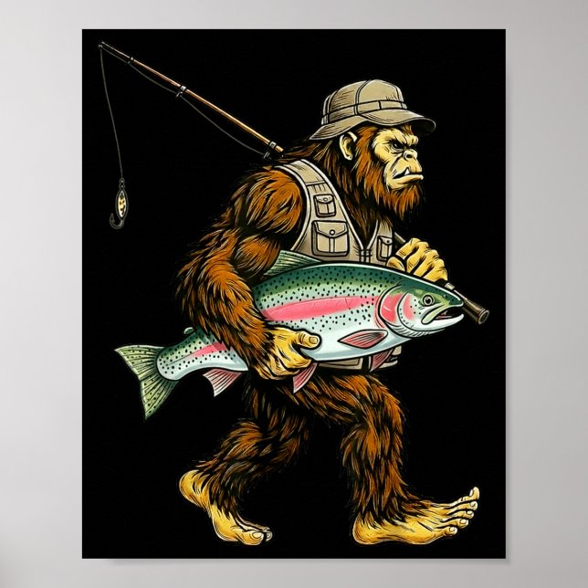 Affiche Rainbow Trout Bigfoot Fisherman River Fishing Sasq (Devant)
