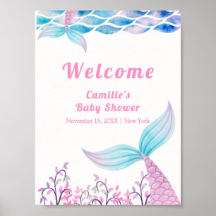 Affiche Rainbow Under Sea Mermaid Tail Baby shower Bienven