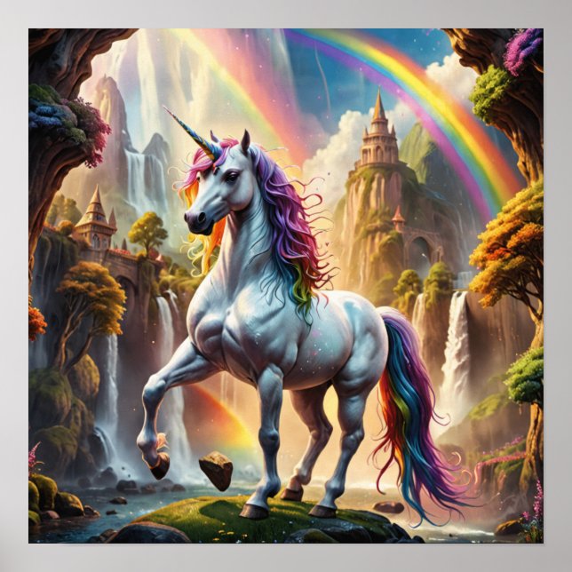 Affiche Rainbow Unicorn devant le château (Devant)