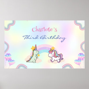 Affiche Rainbow Unicorn & Dinosaur Friends Anniversaire Pa