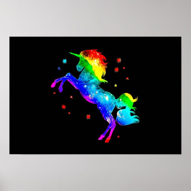 Affiche Rainbow Unicorn étoiles style galaxie espace (Devant)