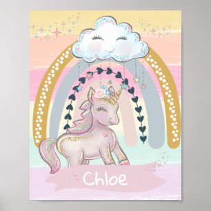 Affiche 🦄 Rainbow Unicorn Girl Nom personnalisé