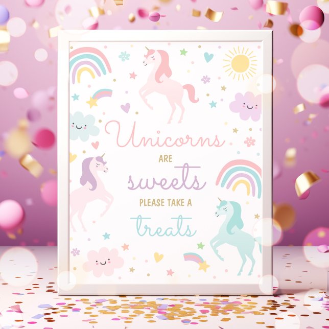 Affiche Rainbow Unicorn Sucres Et Traitements Anniversaire (Créateur téléchargé)
