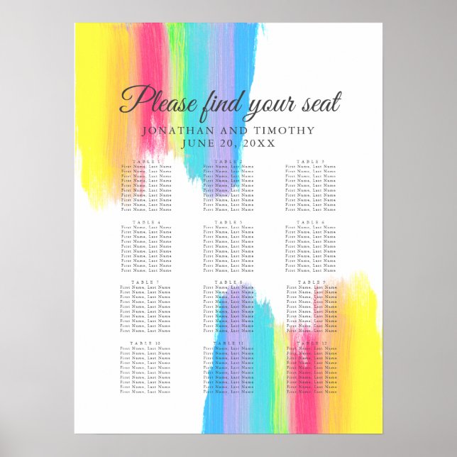 Affiche Rainbow Watercolor Elegant Wedding Seating Chart (Devant)