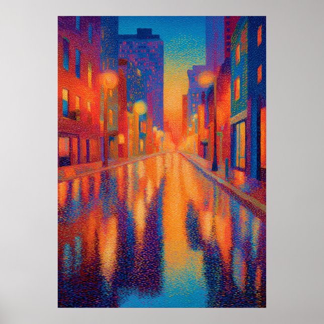 Affiche Rainy City Street Pointillism Lights (Devant)
