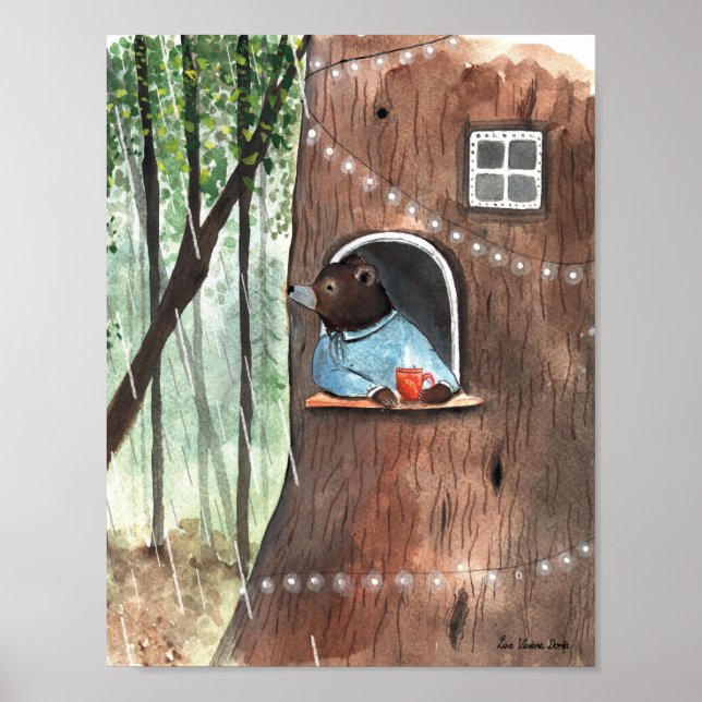 Affiche Rainy Day Bear Daydream Tea Time illustration (Devant)