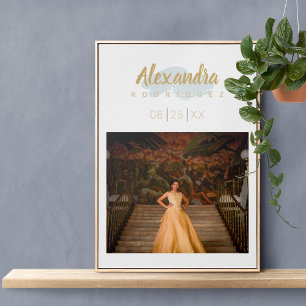 Affiche Rainy Day Blue & Gold Photo Quinceanera