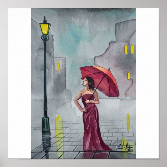 AFFICHE RAINY DAY RED UMBRELLA (Devant)