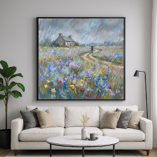 Affiche Rainy Garden Stroll - Pastel Painting Style Art