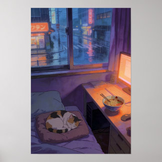Affiche Rainy Night Ramen Cozy Anime Sanctuary
