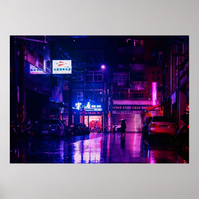 Affiche Rainy Streets At Night In Tokyo, Japon (Devant)