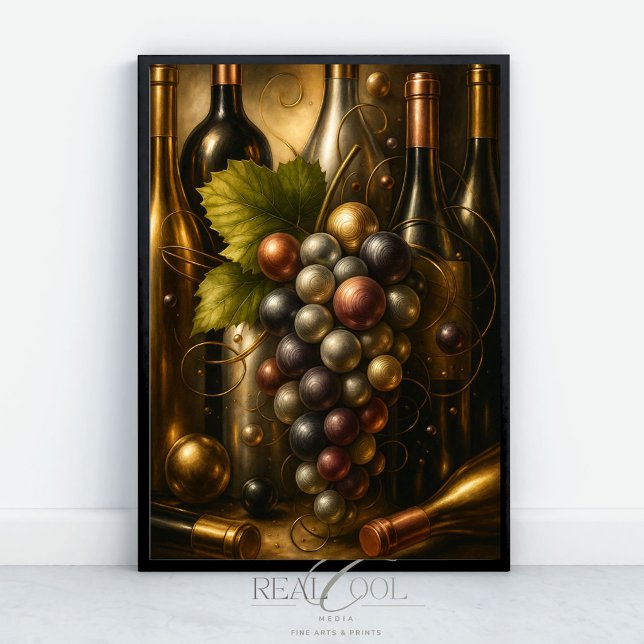 Affiche Raisins en cuivre et vin en argent d'or (Créateur téléchargé)