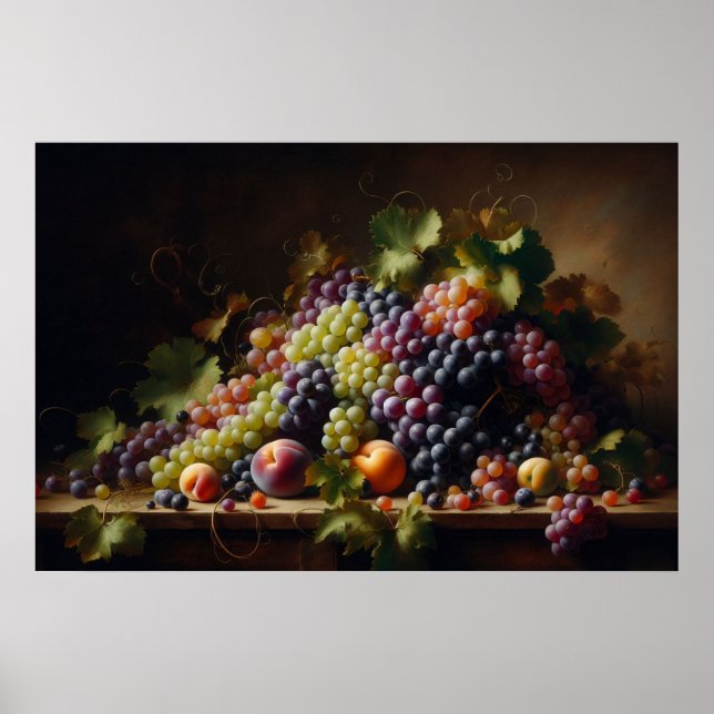 Affiche Raisins et fruits Peinture à vie morte (Devant)