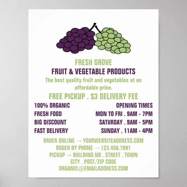 Affiche Raisins, Greengrocers Publicité (Devant)