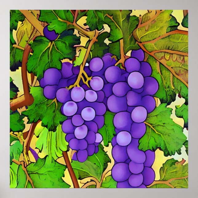 Affiche Raisins pourpres sur un Grapevine (Devant)