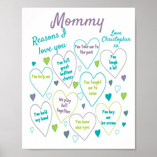 Affiche Raisons I Love You Mère's Day Cadeau