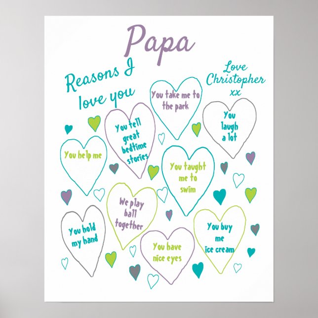 Affiche Raisons J'Aime Papa Cadeau (Devant)