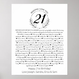 Affiche raisons pour lesquelles je t'aime 21e anniversaire